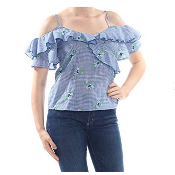 Gypsies & Moondust Juniors' Ruffled Gingham Off-The-Shoulder Blouse Size XL NWT - Picture 4 of 4
